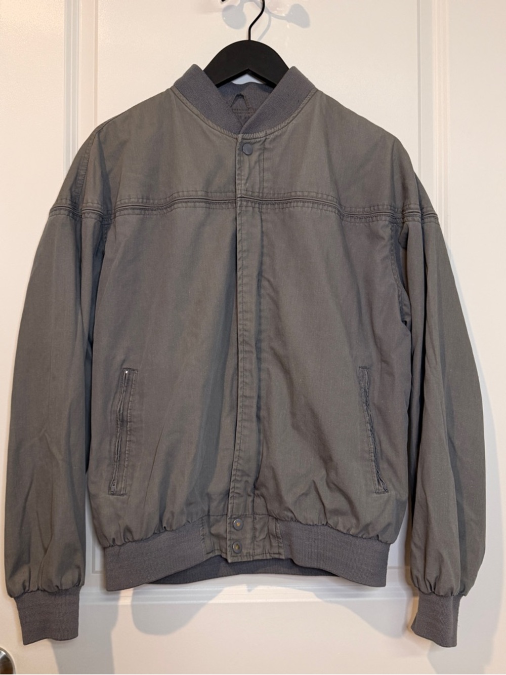 Men's Casual Gray Bomber Jacket - Lightweight Ribbed Collar